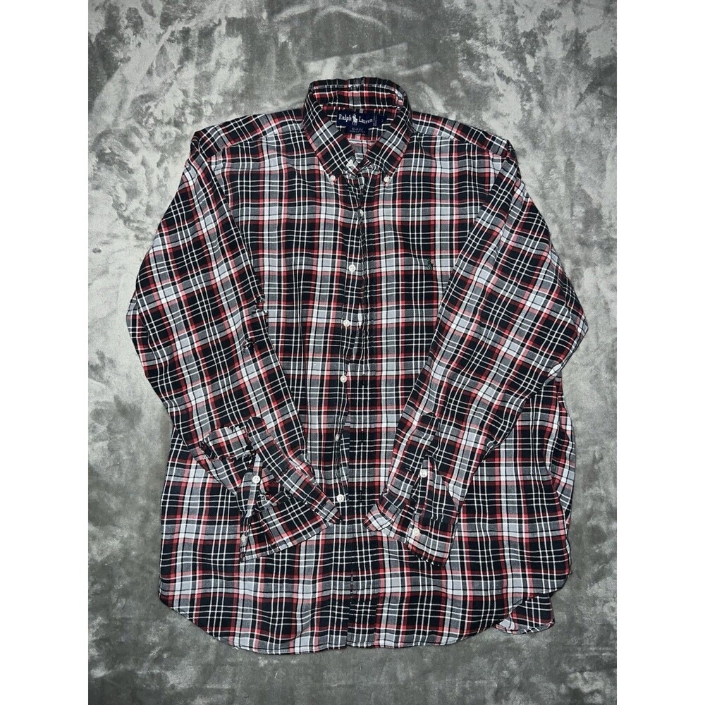 Vintage 90s Ralph Lauren Blaire Shirt Cotton Plaid Size L Distressed Preppy Ivy